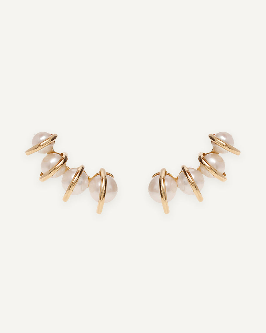 Brinco Earcuff Jupiter em Ouro 18K e Pérolas Brancas