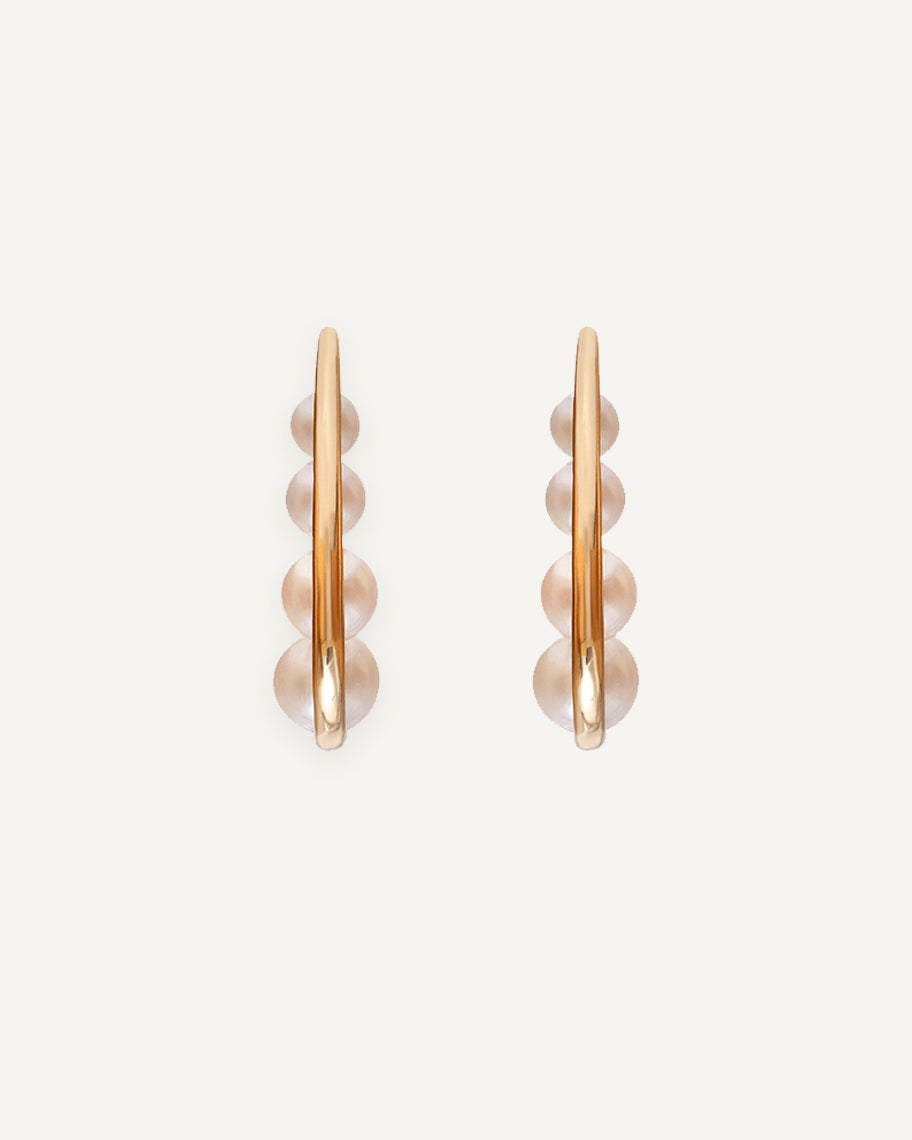 Brinco Contorno Netuno em Ouro 18K e Pérolas Brancas