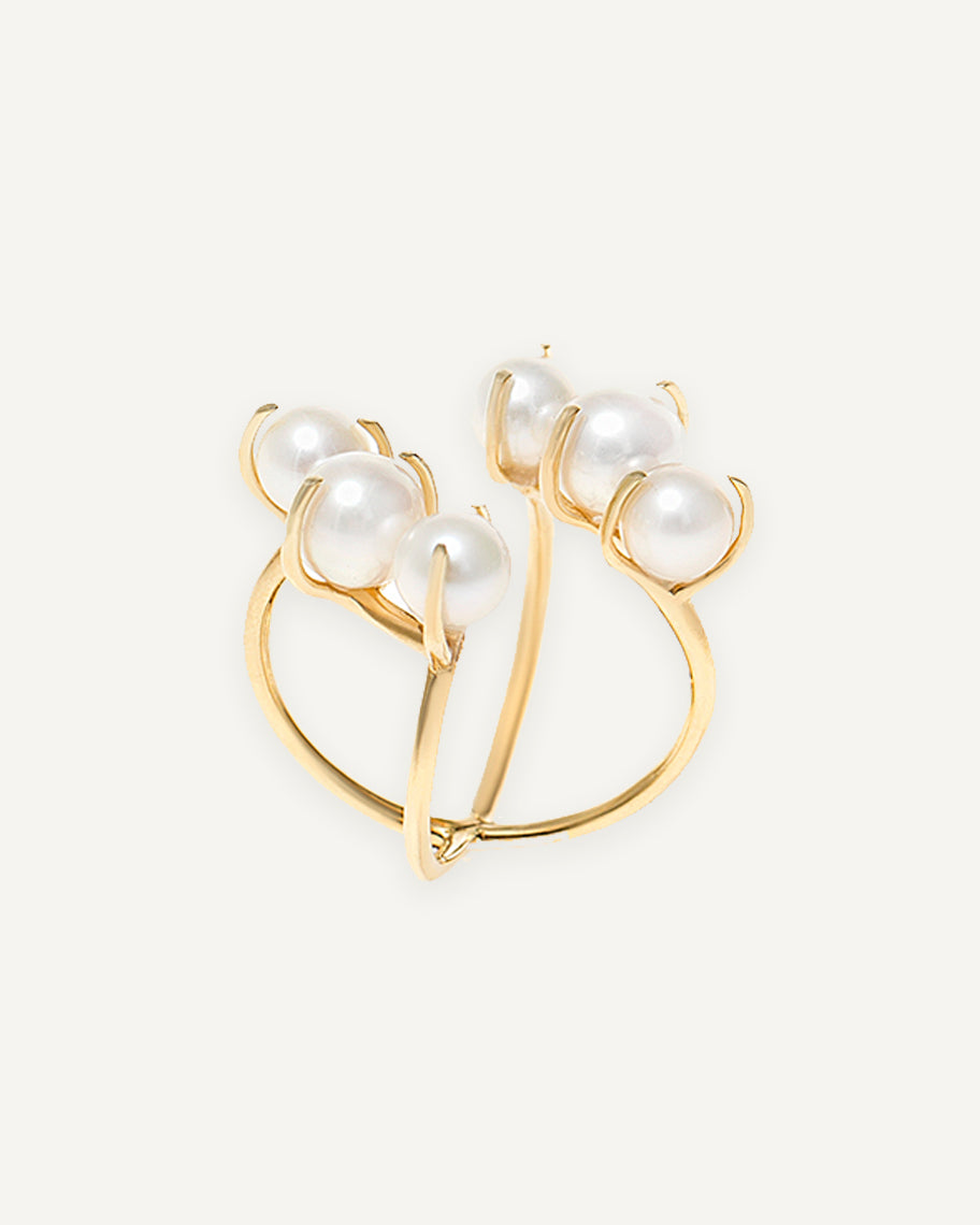 Anel Saturno em Ouro 18K com Pérolas Brancas