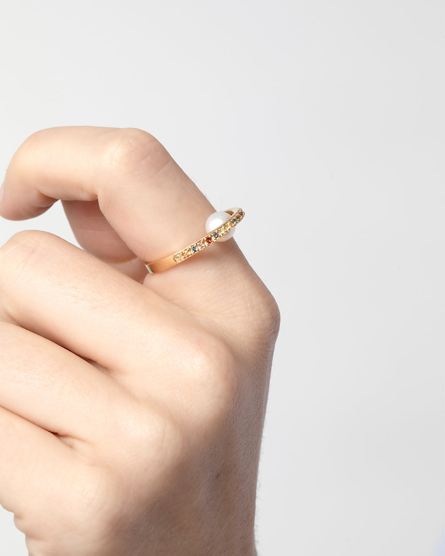 Anel com Pérola Invertida em Ouro 18K Vênus