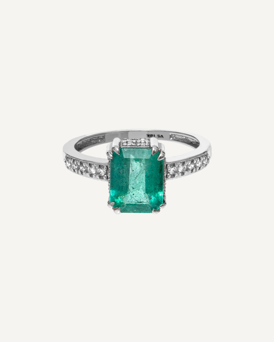 Anel Aurora em Ouro 18K com Esmeralda e Brilhantes
