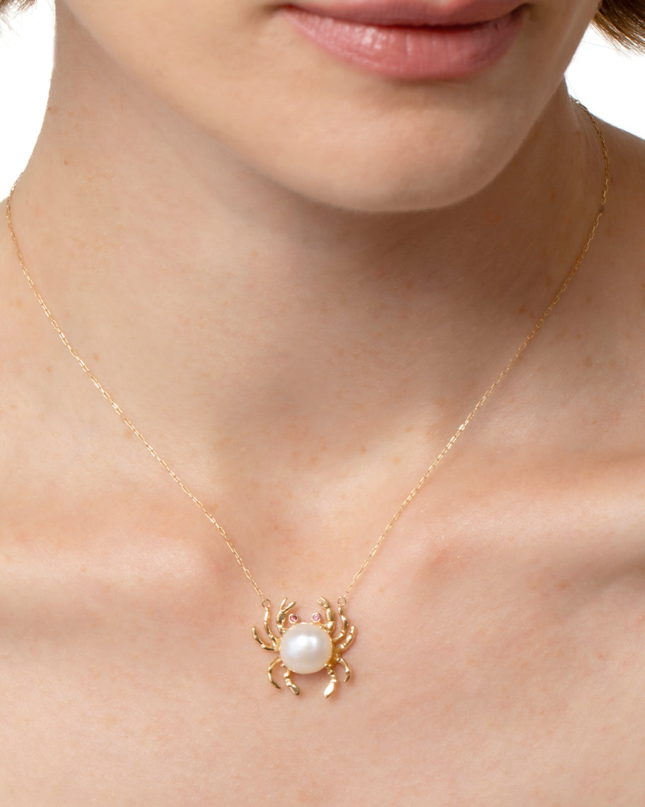 Colar de Caranguejo Crab em Ouro 18K com Pérola e Granadas