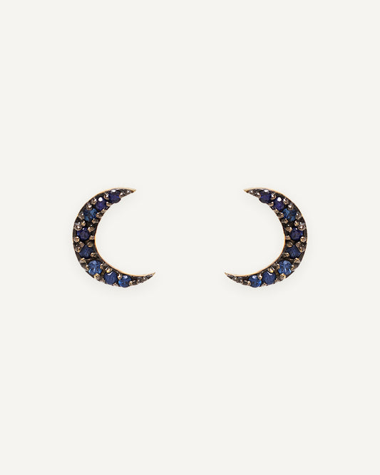 Brinco Lunar em Ouro 18K e Safiras Azuis