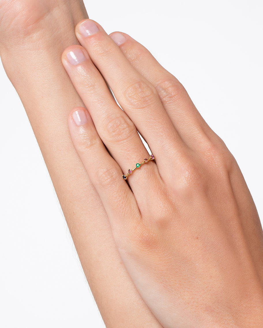 Anel Mosquitinho em Ouro 18K e Pedras Coloridas