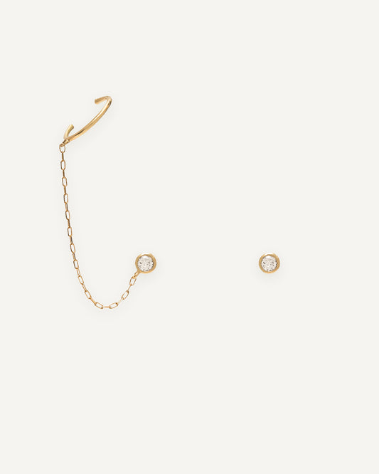 Brinco Minimal Corrente em Ouro 18K e Safira
