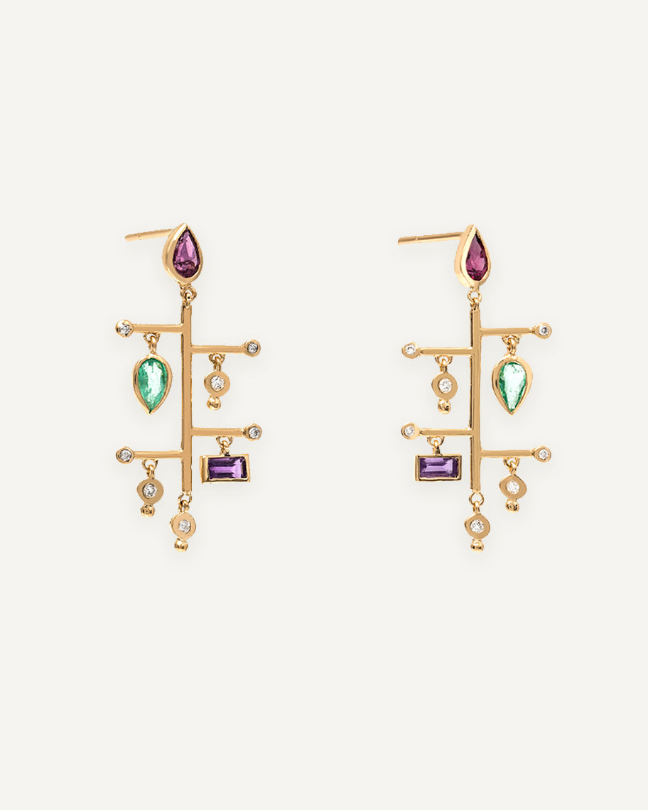 Brinco Mondrian em Ouro 18K e Pedras Coloridas