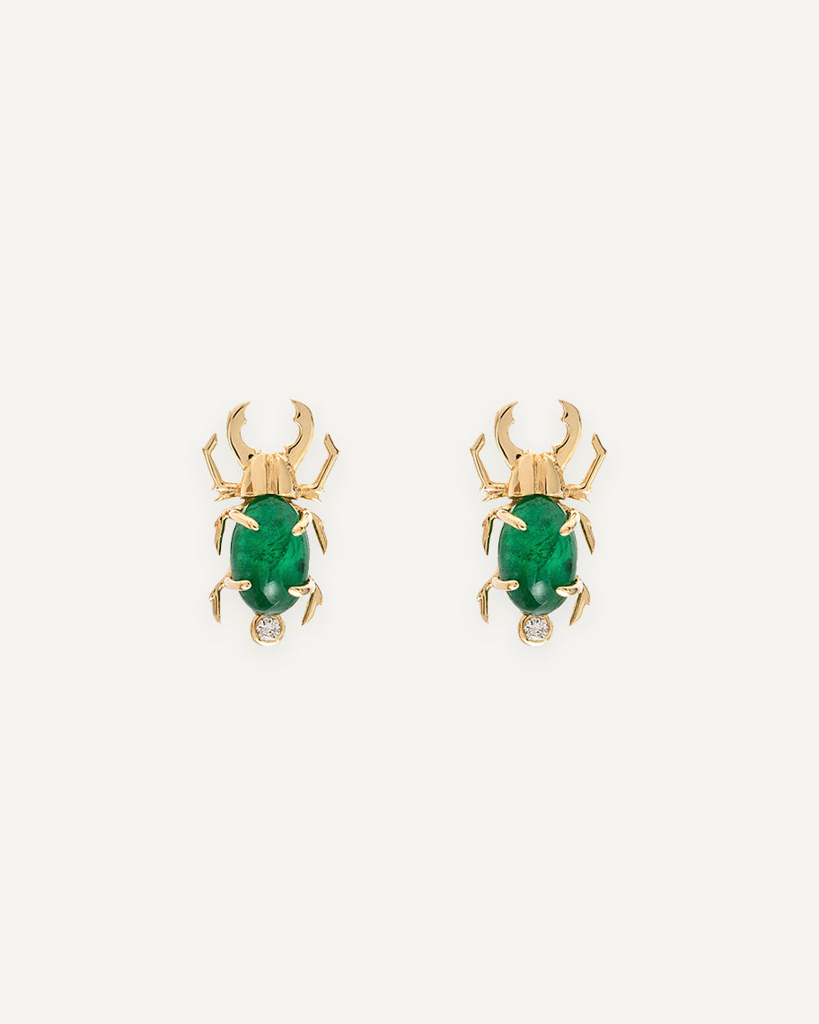 Brinco Besouro em Ouro 18K com Esmeralda e Brilhante