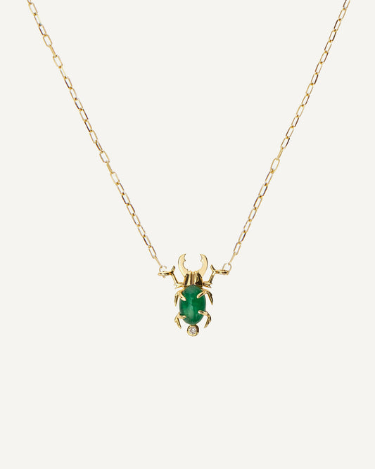 Colar Besouro em Ouro 18K com Esmeralda e Diamante