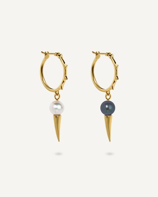 Brinco Argola Espadas Pérolas em Ouro 18K