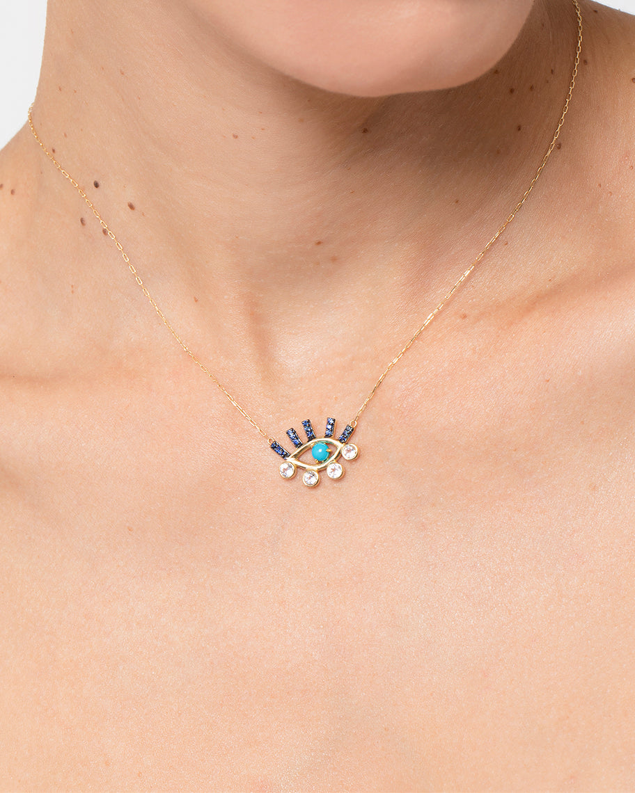 Colar Horus Blue em Ouro 18K com Pingente de Olho em Turquesa