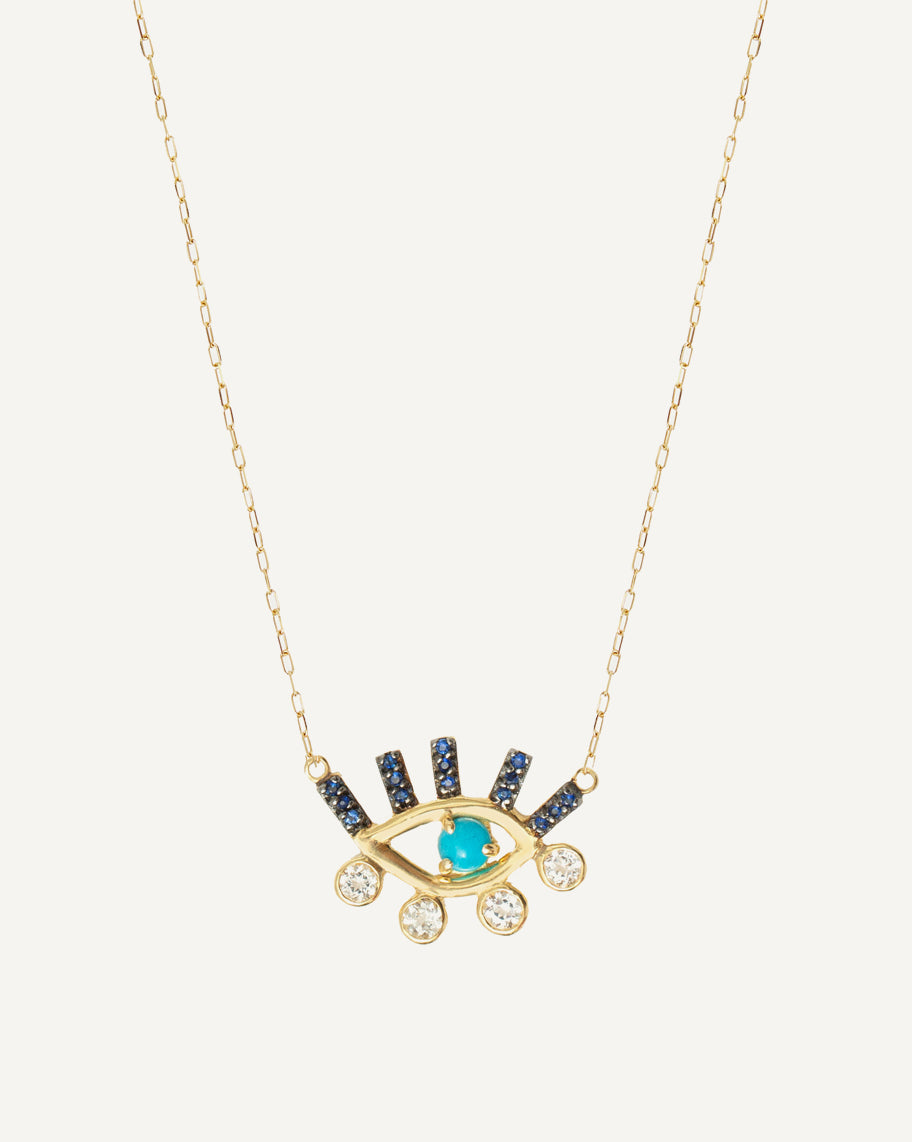 Colar Horus Blue em Ouro 18K com Pingente de Olho em Turquesa