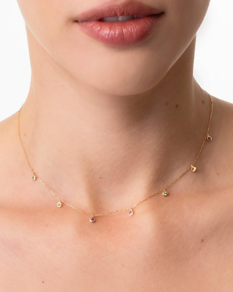 Colar em Ouro 18K e Pingentes de Pedras Coloridas Dots Candy