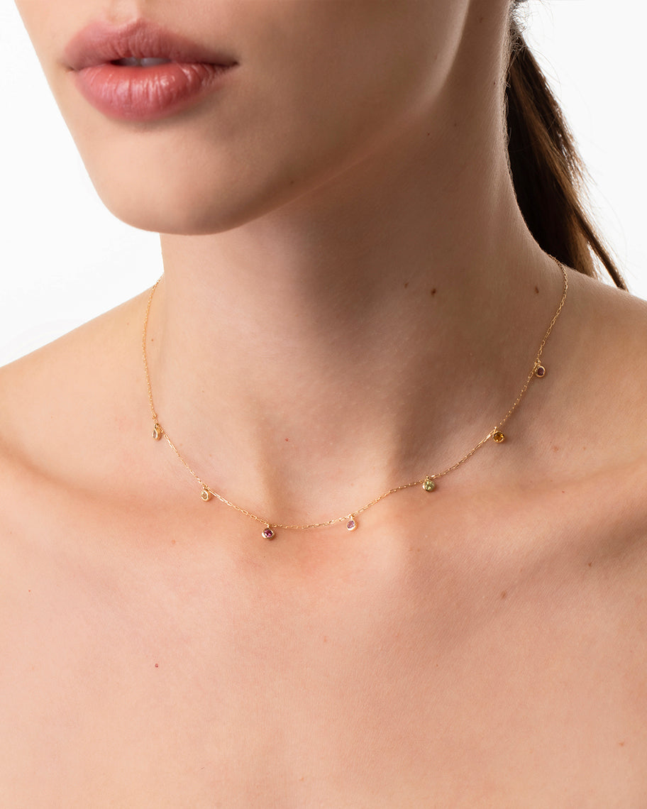 Colar em Ouro 18K e Pingentes de Pedras Coloridas Dots Candy