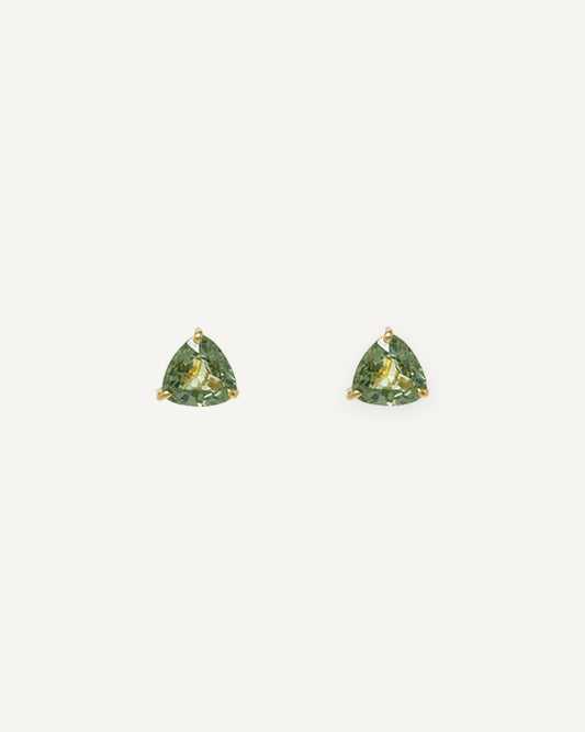 Brinco Stud Clair Trillion Safira Verde em Ouro 18K