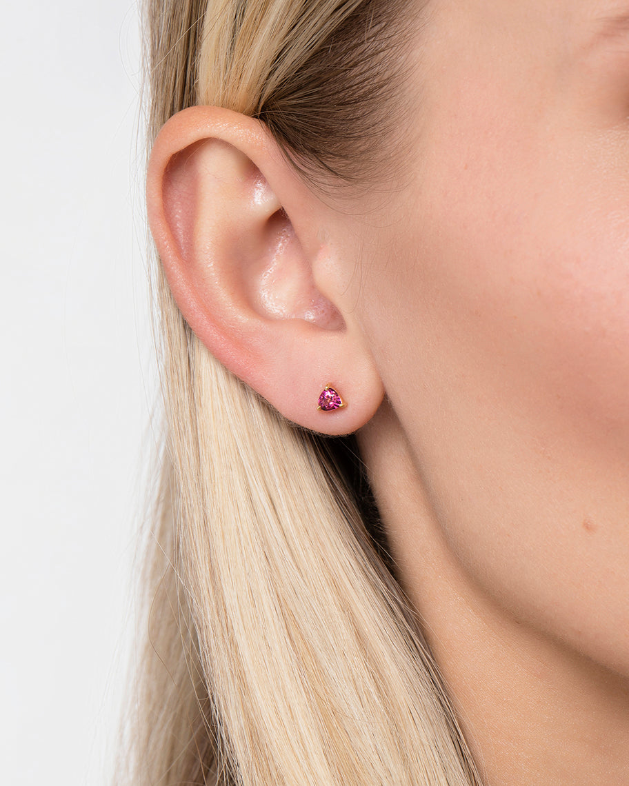 Brinco Stud Clair Trillion Turmalina Rosa em Ouro 18K