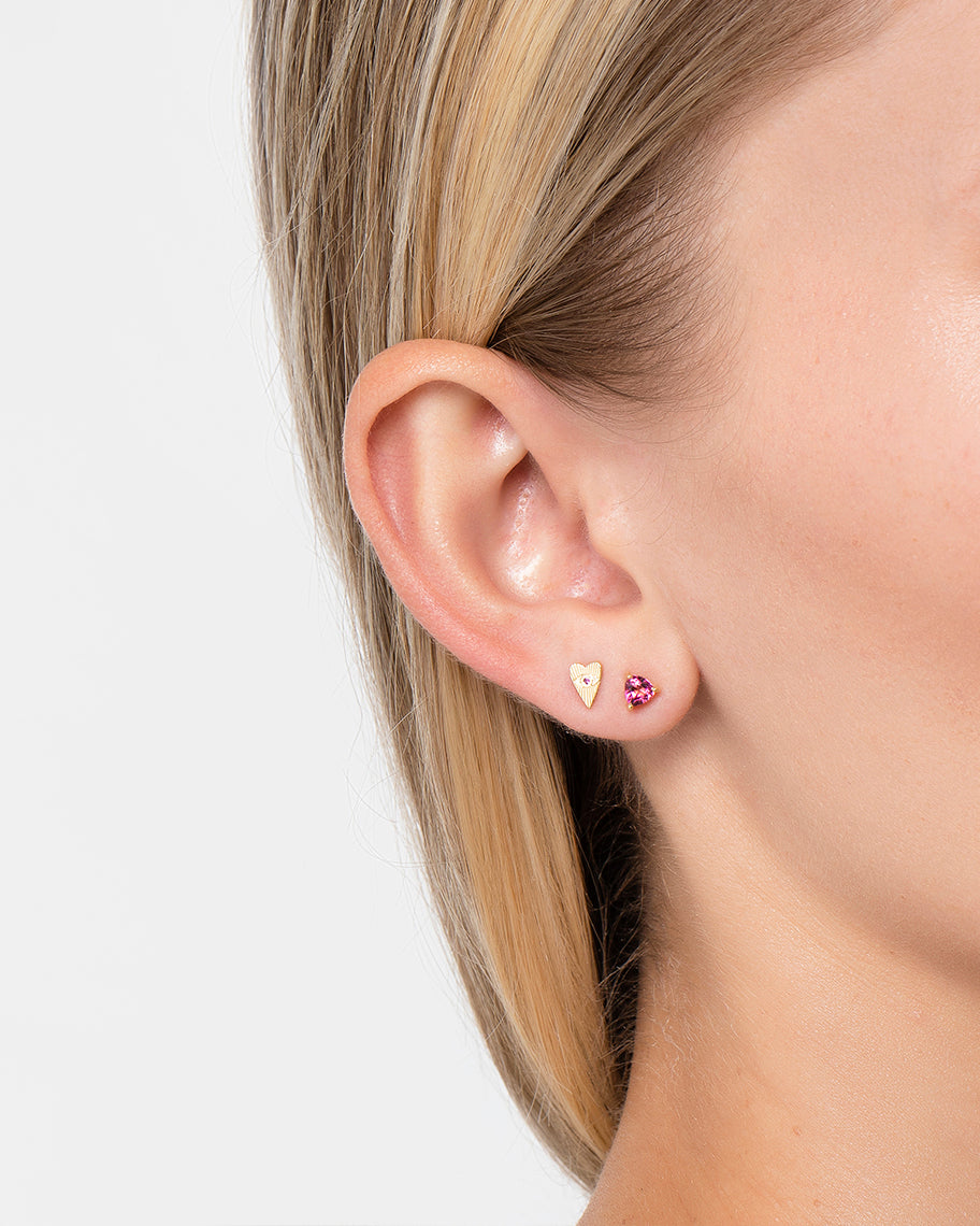 Brinco Stud Clair Trillion Turmalina Rosa em Ouro 18K