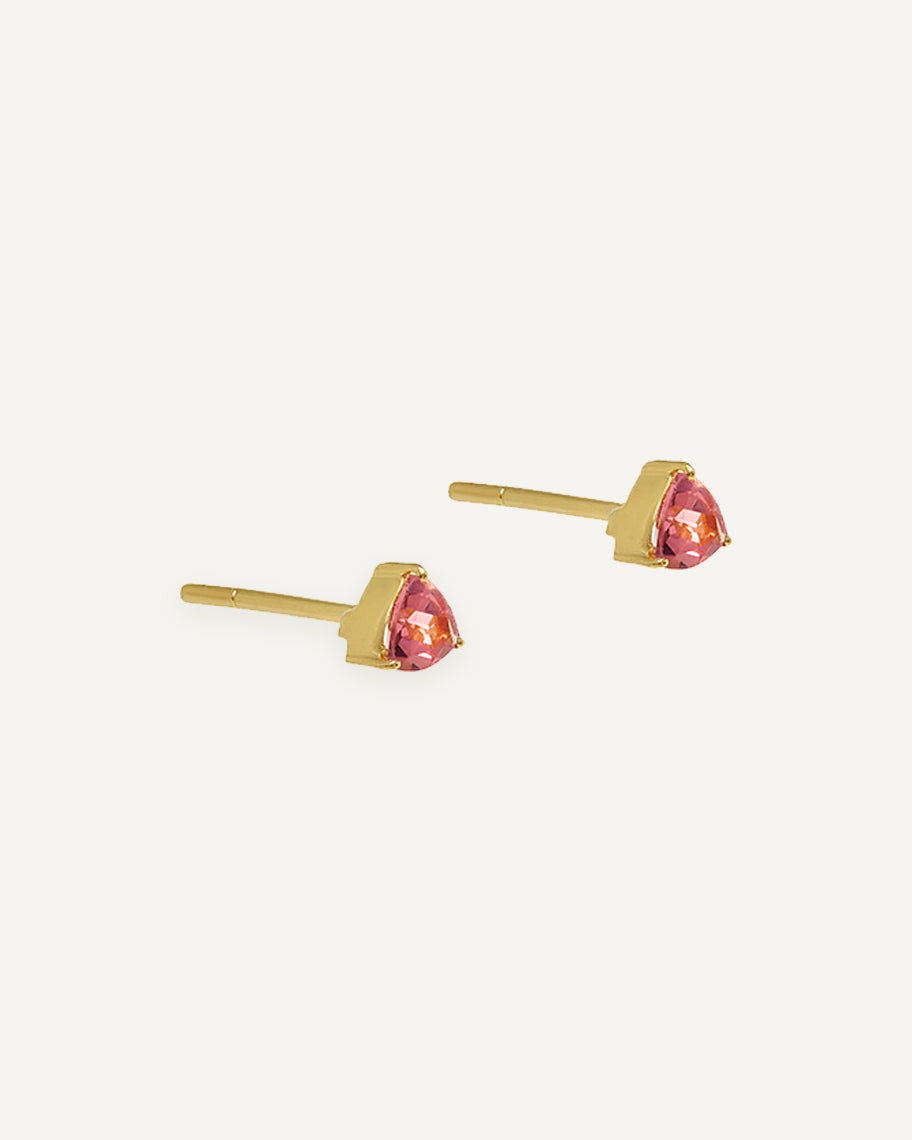 Brinco Stud Clair Trillion Turmalina Rosa em Ouro 18K