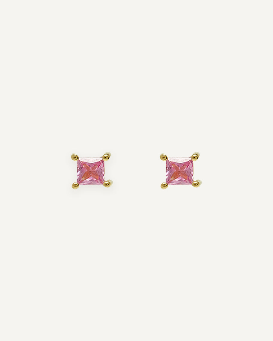 Brinco Stud Clair Carré Safira Rosa em Ouro 18K