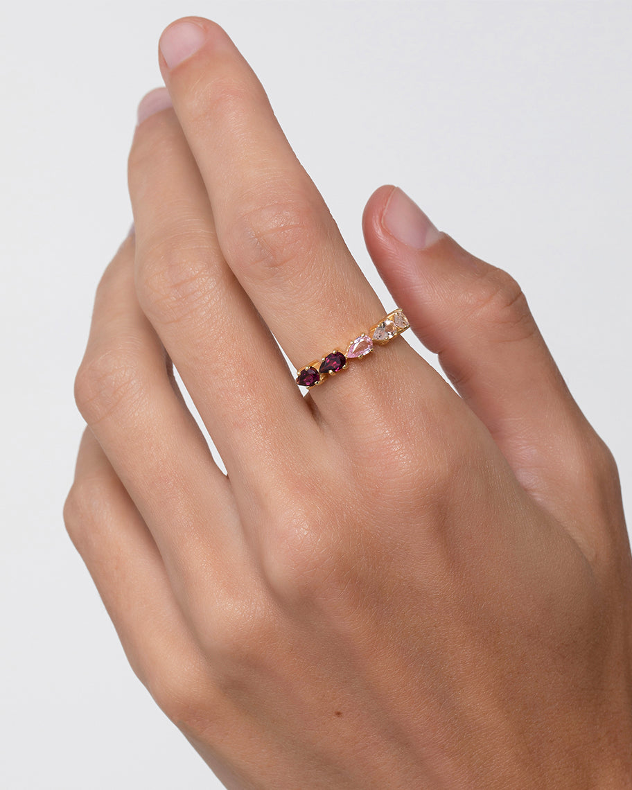 Anel Ligne Blush em Ouro 18K e Pedras Rosadas