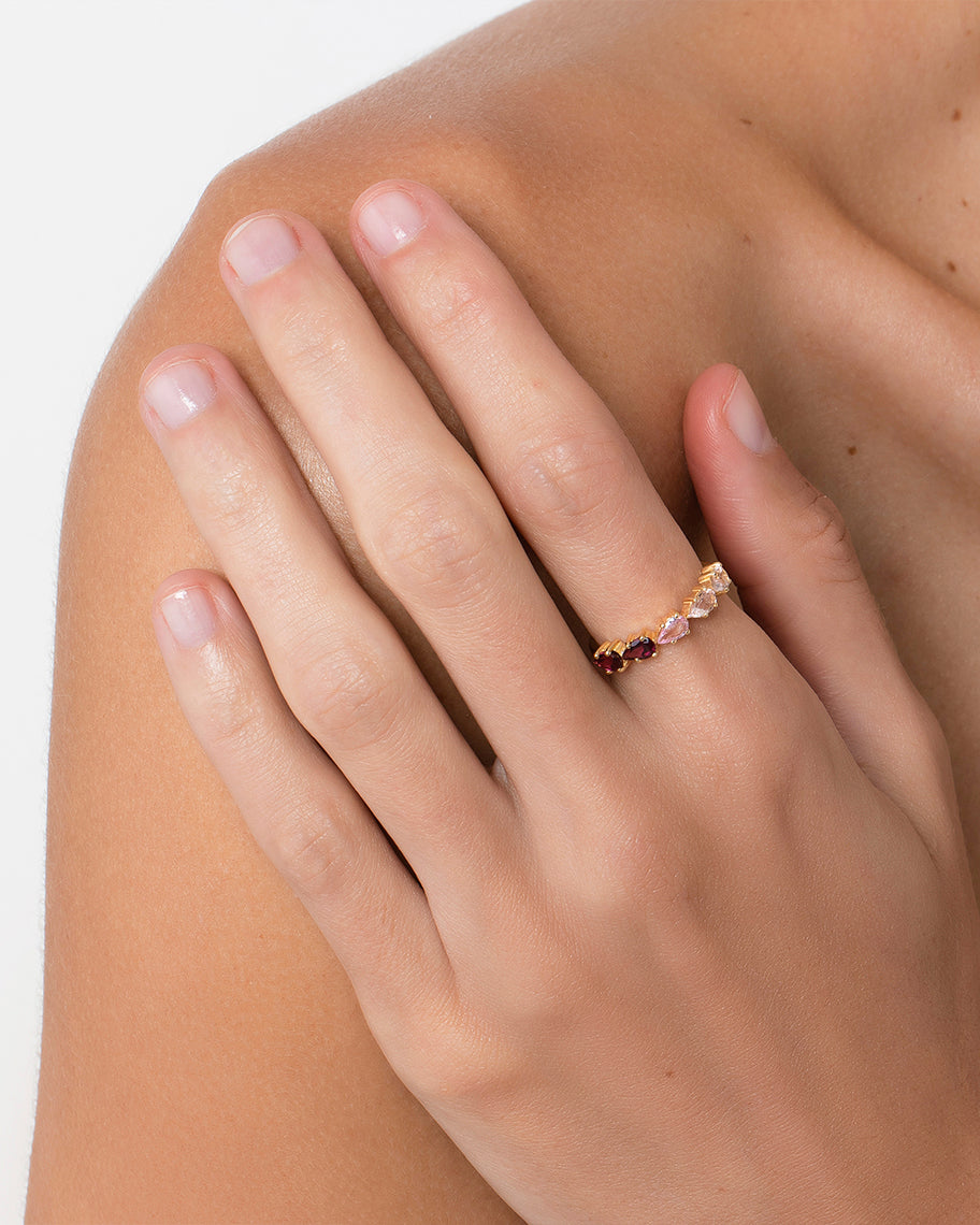 Anel Ligne Blush em Ouro 18K e Pedras Rosadas