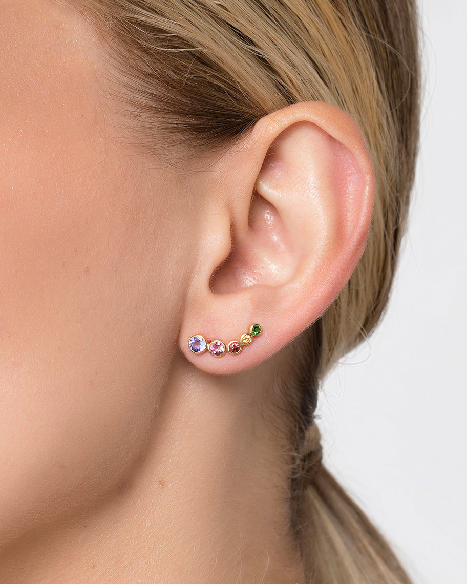 Brinco Earcuff Tulipa em Ouro 18K e Pedras Coloridas