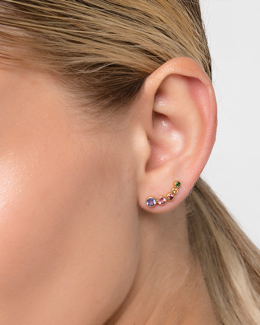 Brinco Earcuff Tulipa em Ouro 18K e Pedras Coloridas