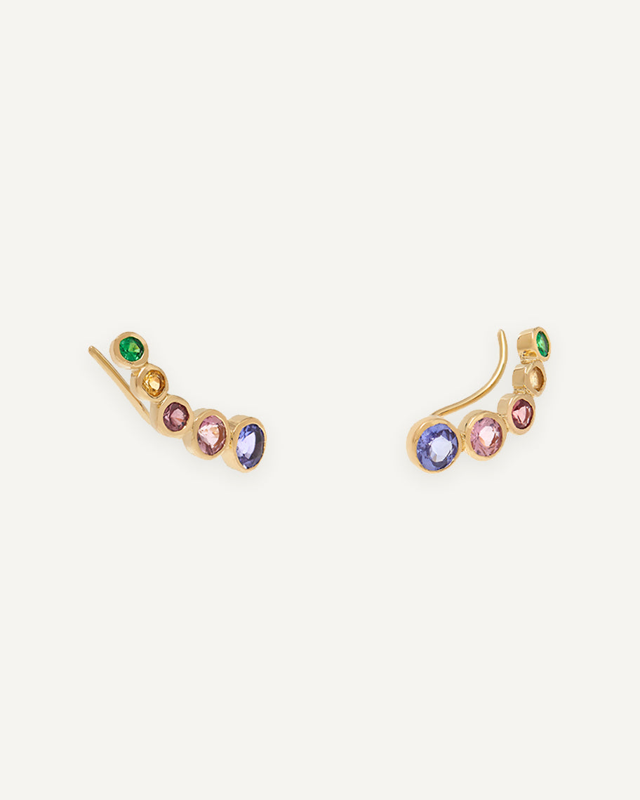 Brinco Earcuff Tulipa em Ouro 18K e Pedras Coloridas