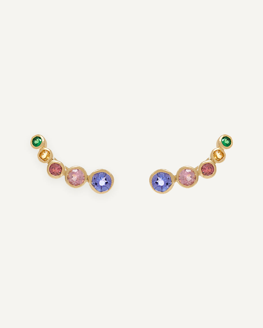 Brinco Earcuff Tulipa em Ouro 18K e Pedras Coloridas