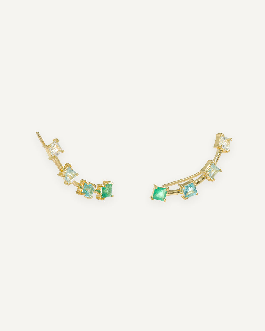 Brinco Earcuff Clair em Ouro 18K e Pedras Esverdeadas