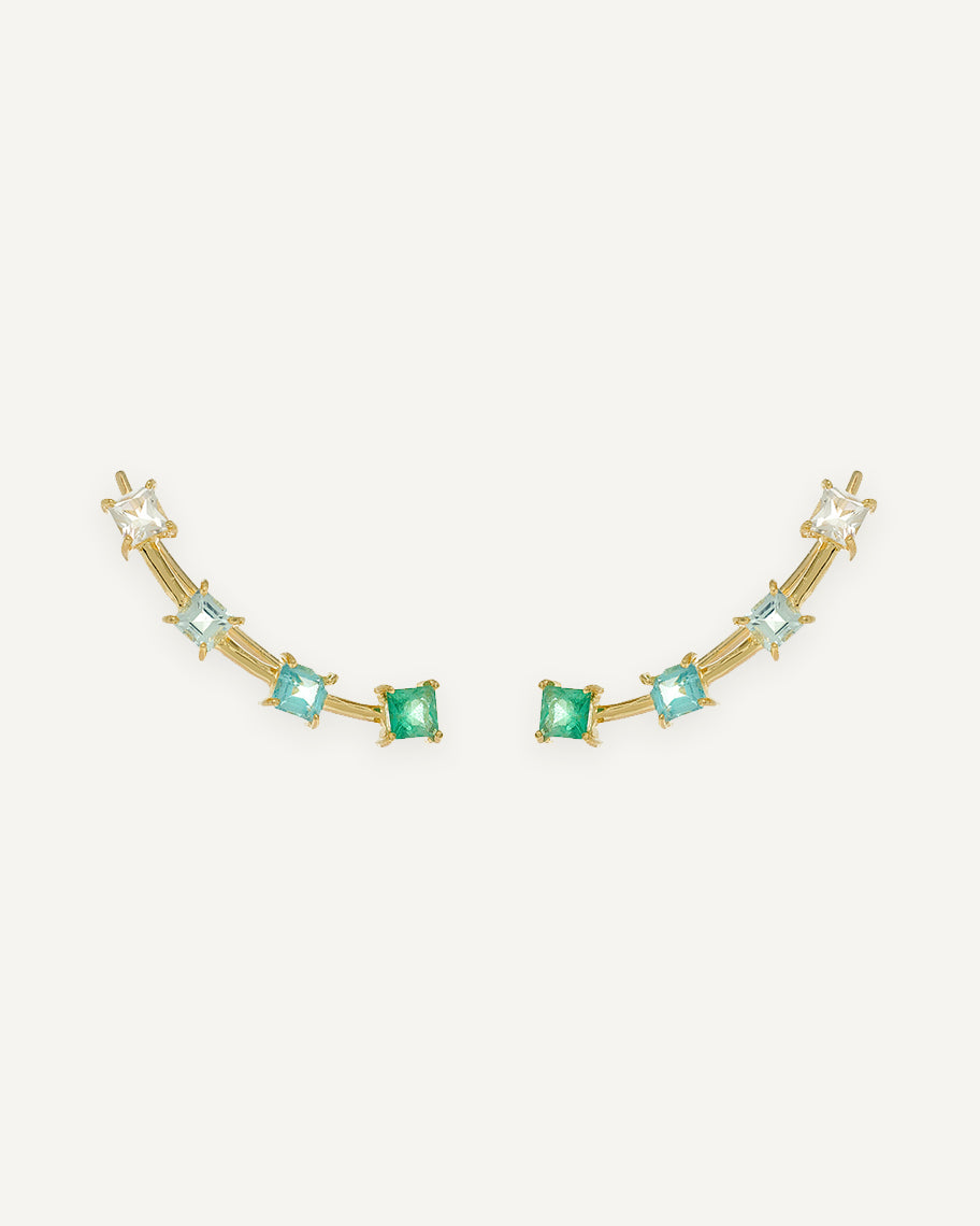 Brinco Earcuff Clair em Ouro 18K e Pedras Esverdeadas