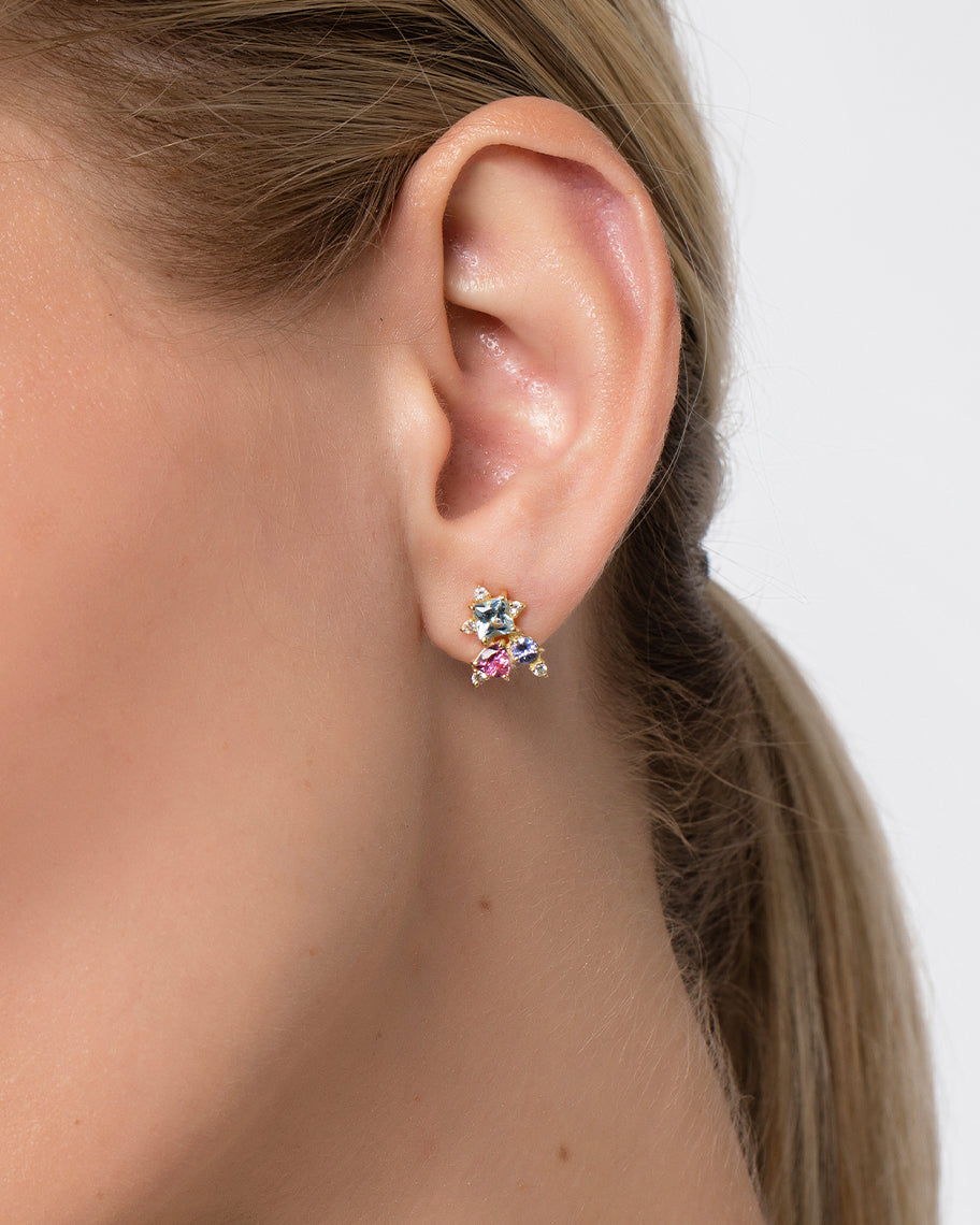 Brinco Stud Palette Celeste em Ouro 18K