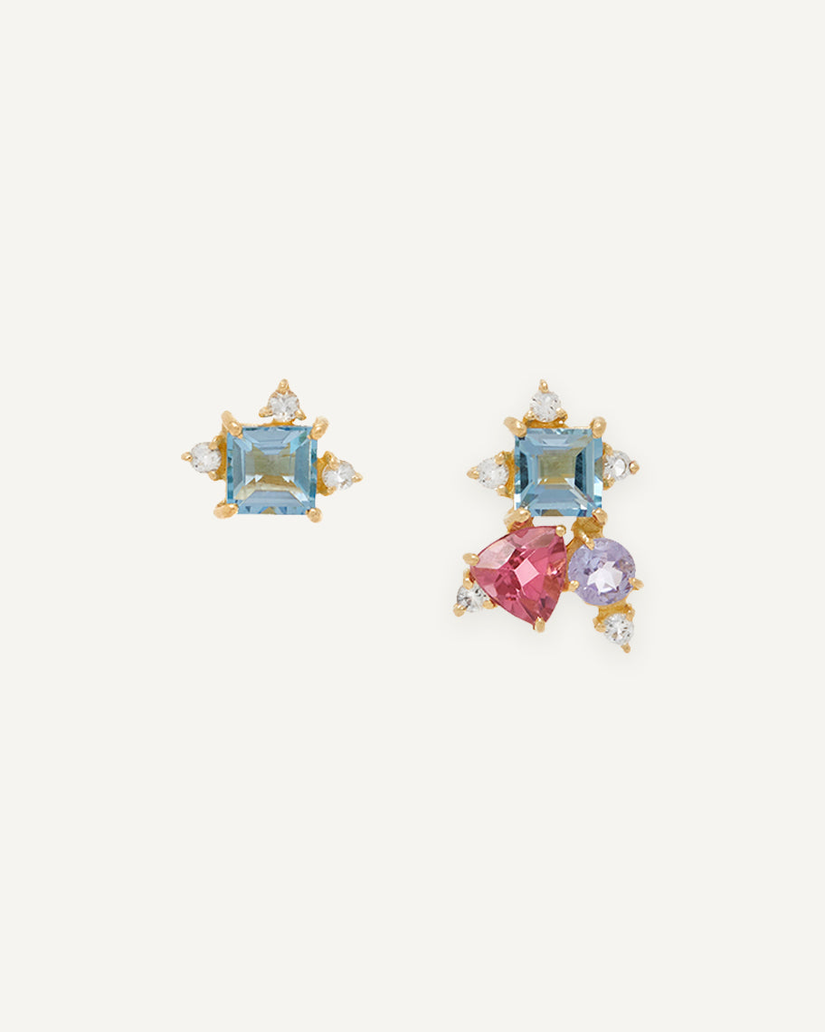 Brinco Stud Palette Celeste em Ouro 18K