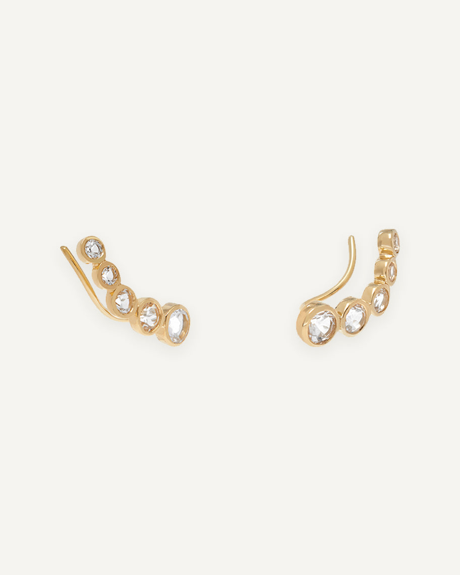 Brinco Earcuff Margarida em Ouro 18K e Topázios Brancos