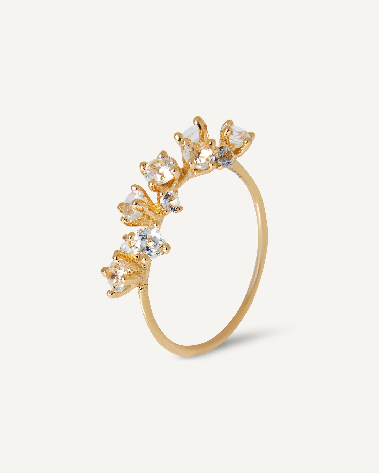Anel Bouquet em Ouro 18K e Topázios Brancos