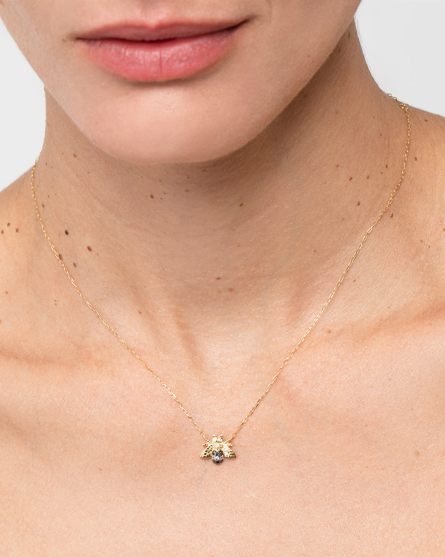 Colar Abelha em Ouro 18K com Safiras e Brilhantes