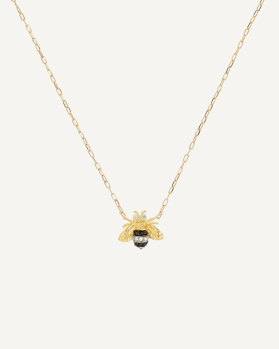 Colar Abelha em Ouro 18K com Safiras e Brilhantes