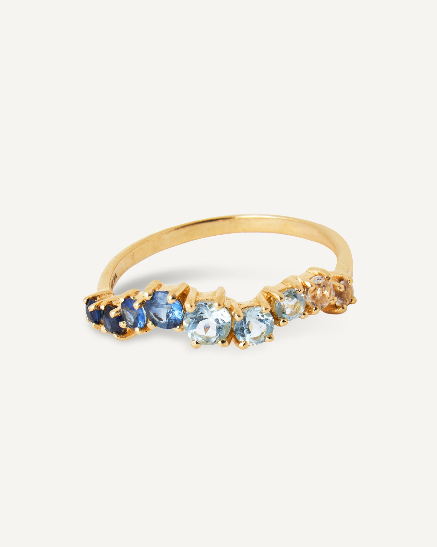 Anel Flora Celeste em Ouro 18K com Degradê de Pedras Azuis