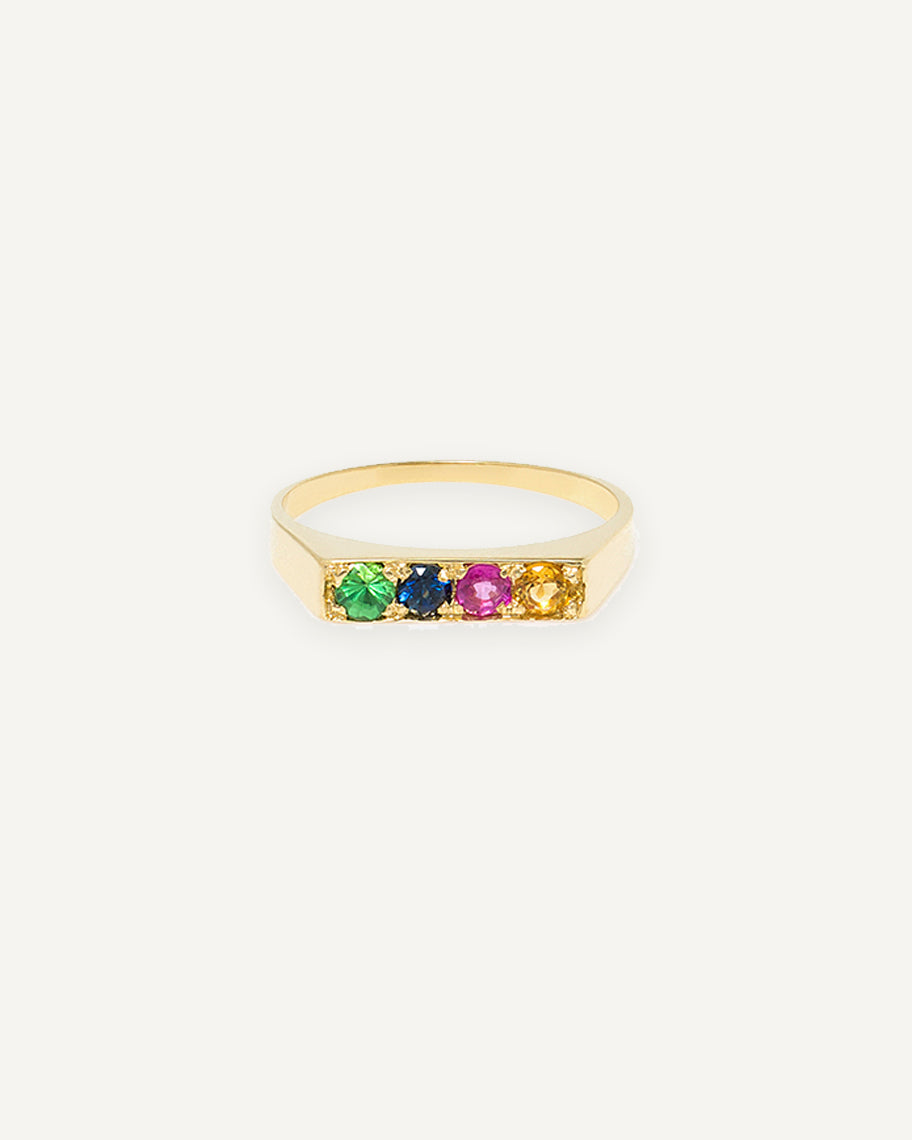 Anel de Dedinho Plume em Ouro 18K e Pedras Coloridas
