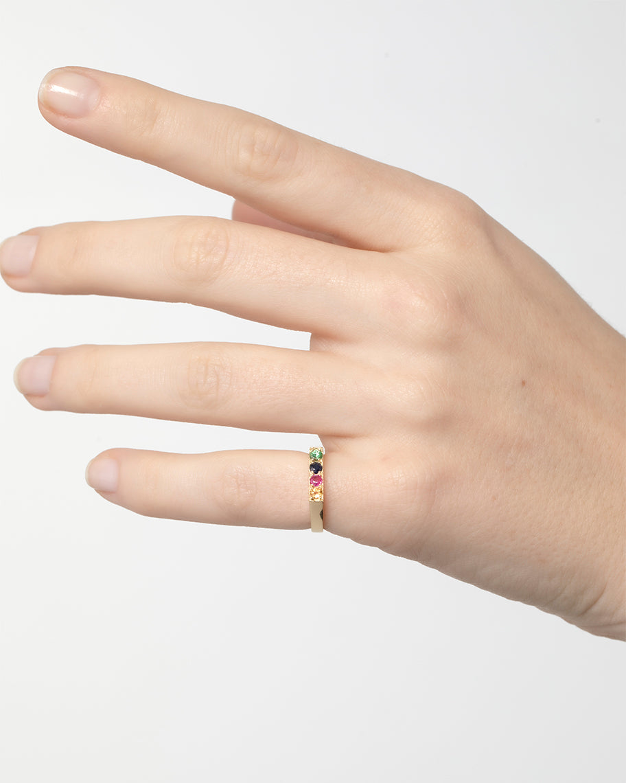 Anel de Dedinho Plume em Ouro 18K e Pedras Coloridas