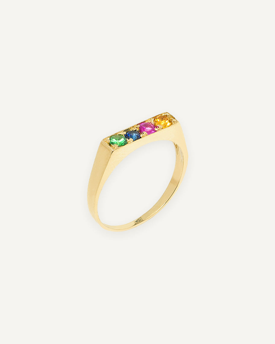 Anel de Dedinho Plume em Ouro 18K e Pedras Coloridas