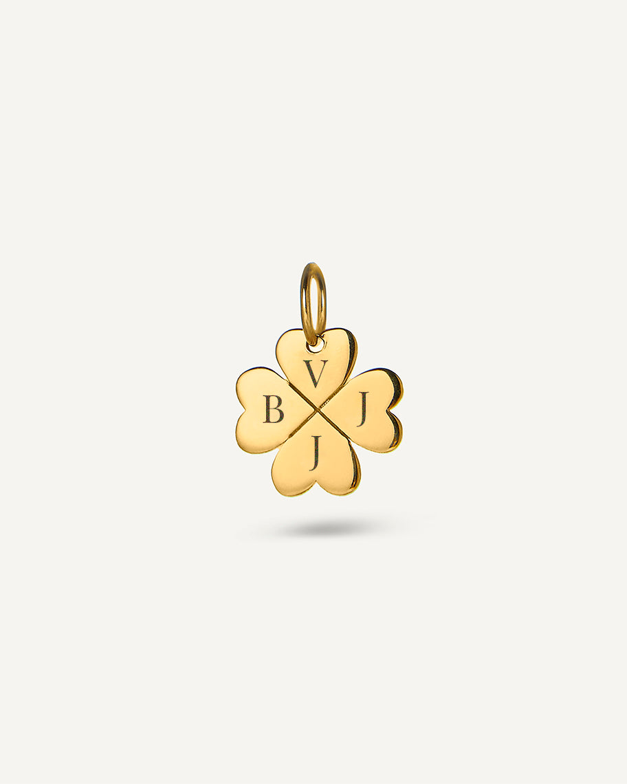 Pingente com Letra Trevo Personalizado Prosperity em Ouro 18K