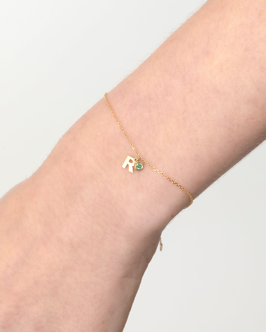 Pulseira com Letras Personalizadas Little em Ouro 18K com Birthstone