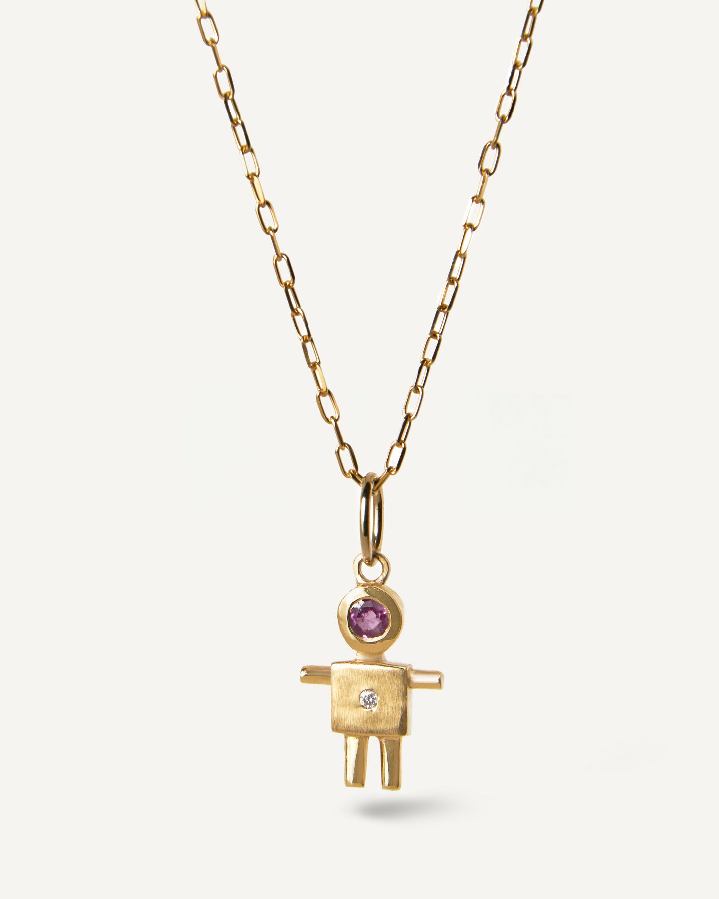 Pingente Filho para Colar em Ouro 18K com Rubi e Brilhante