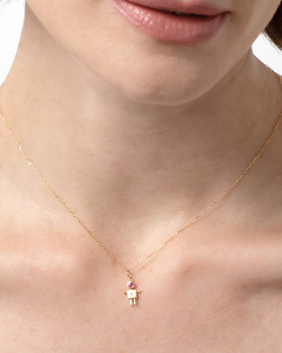 Pingente Filho para Colar em Ouro 18K com Rubi e Brilhante