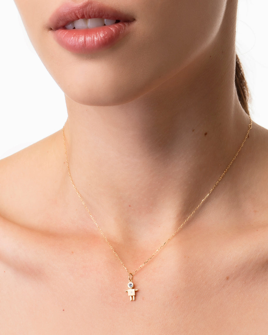 Pingente Filho para Colar em Ouro 18K com Safira Azul e Brilhante