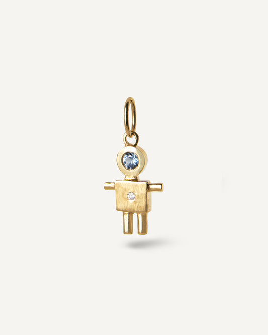 Pingente Filho para Colar em Ouro 18K com Safira Azul e Brilhante