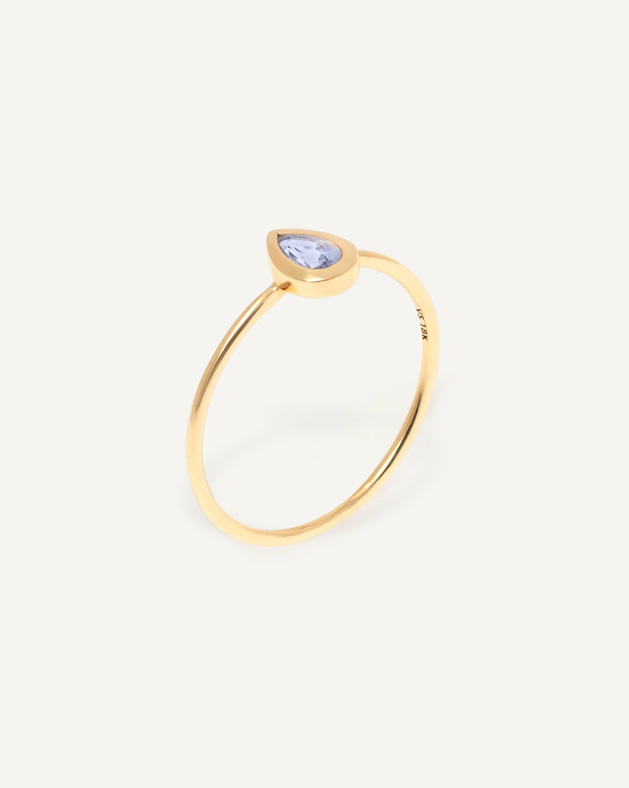 Anel Solitário Era em Ouro 18K e Gota de Tanzanita
