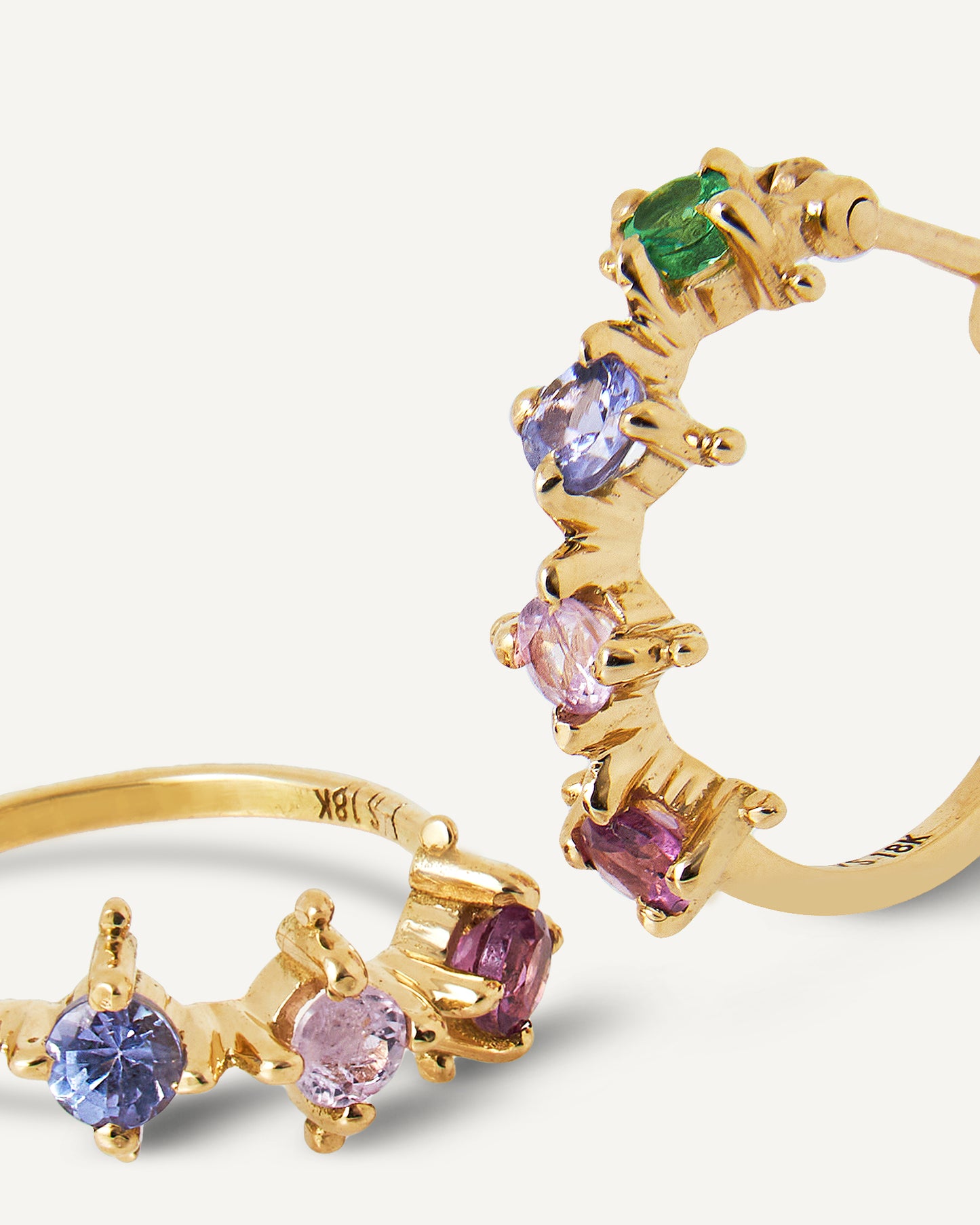 Argola Primavera em Ouro 18K e Pedras Preciosas Coloridas