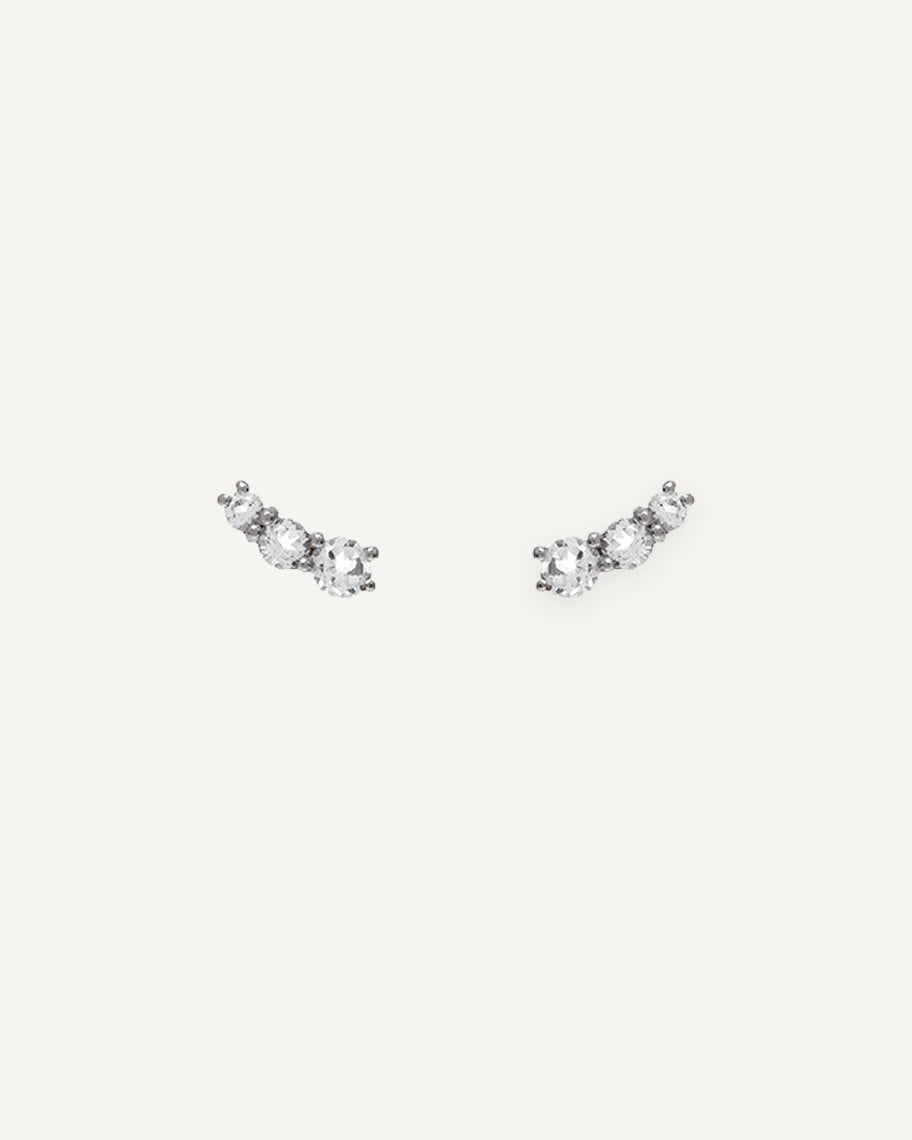 Brinco Stud Lily em Ouro Branco 18K e Topázios