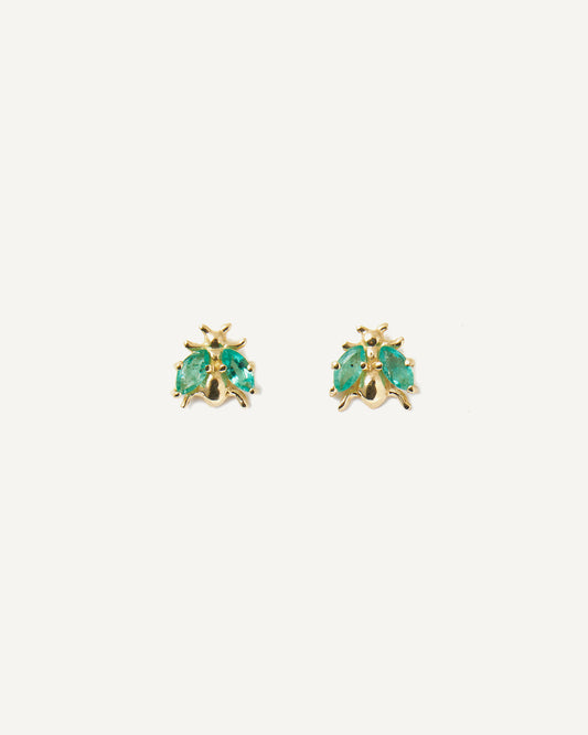 Brinco Flea Petit de Besouro em Ouro 18K e Esmeraldas